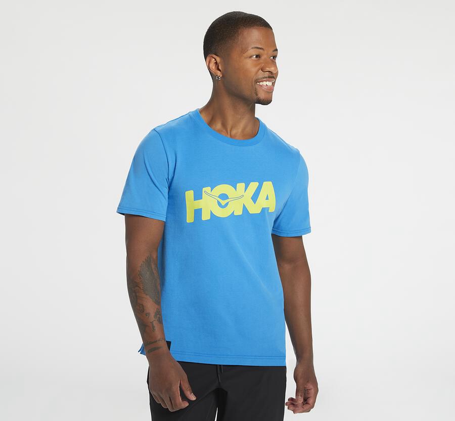 Hoka One One Mens Tee - Brand - Blue - QCWS67209